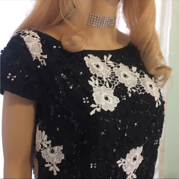 ST JOHN Cocktail dress & matching jacket glass beads, lace, sequins - Picture 1 of 10